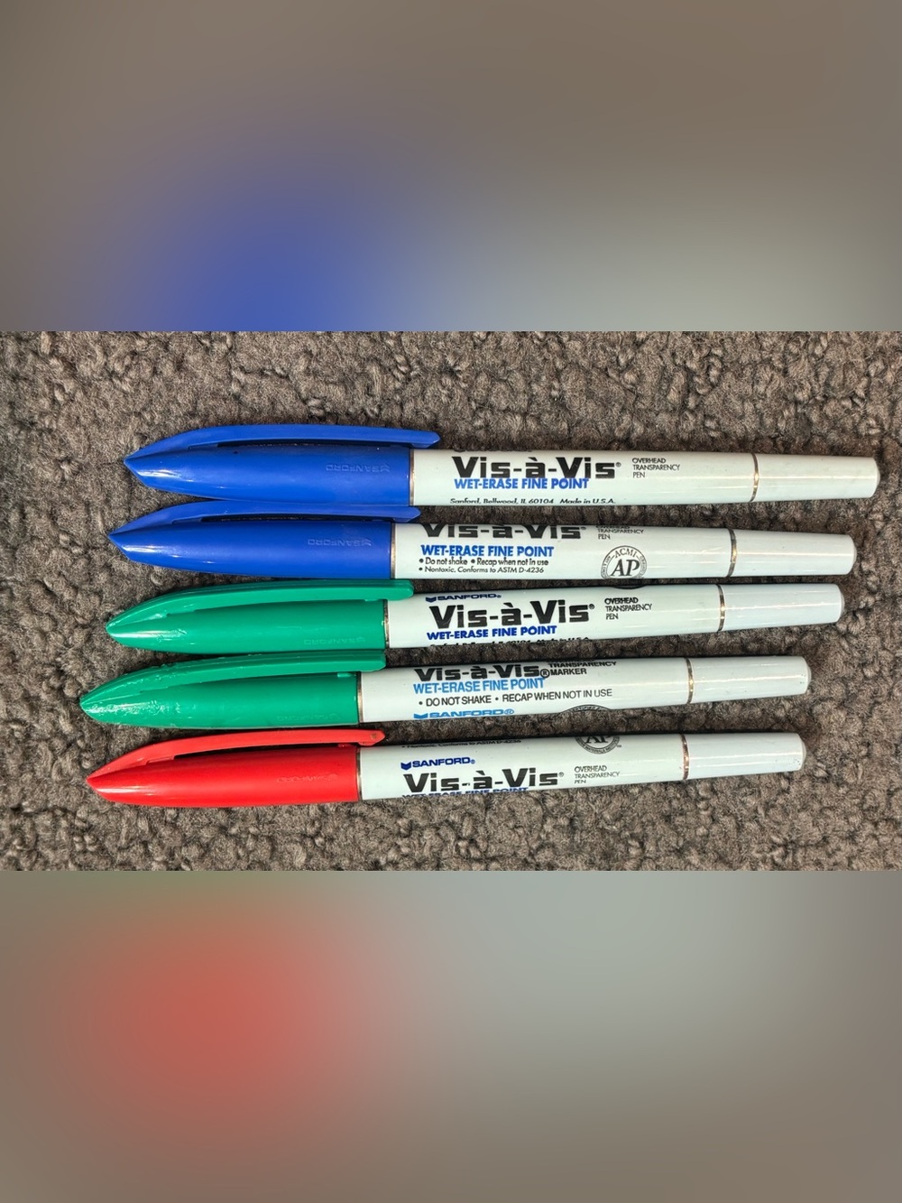 5 Vintage Sanford Vis-a-Vis Overhead Projector Transparency Wet Erase Markers